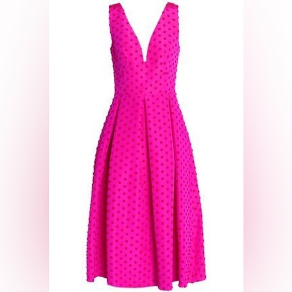 WOMAN PLEATED FLOCKED SILK-FAILLE MIDI DRESS BRIGHT PINK size 6 - Picture 4 of 13